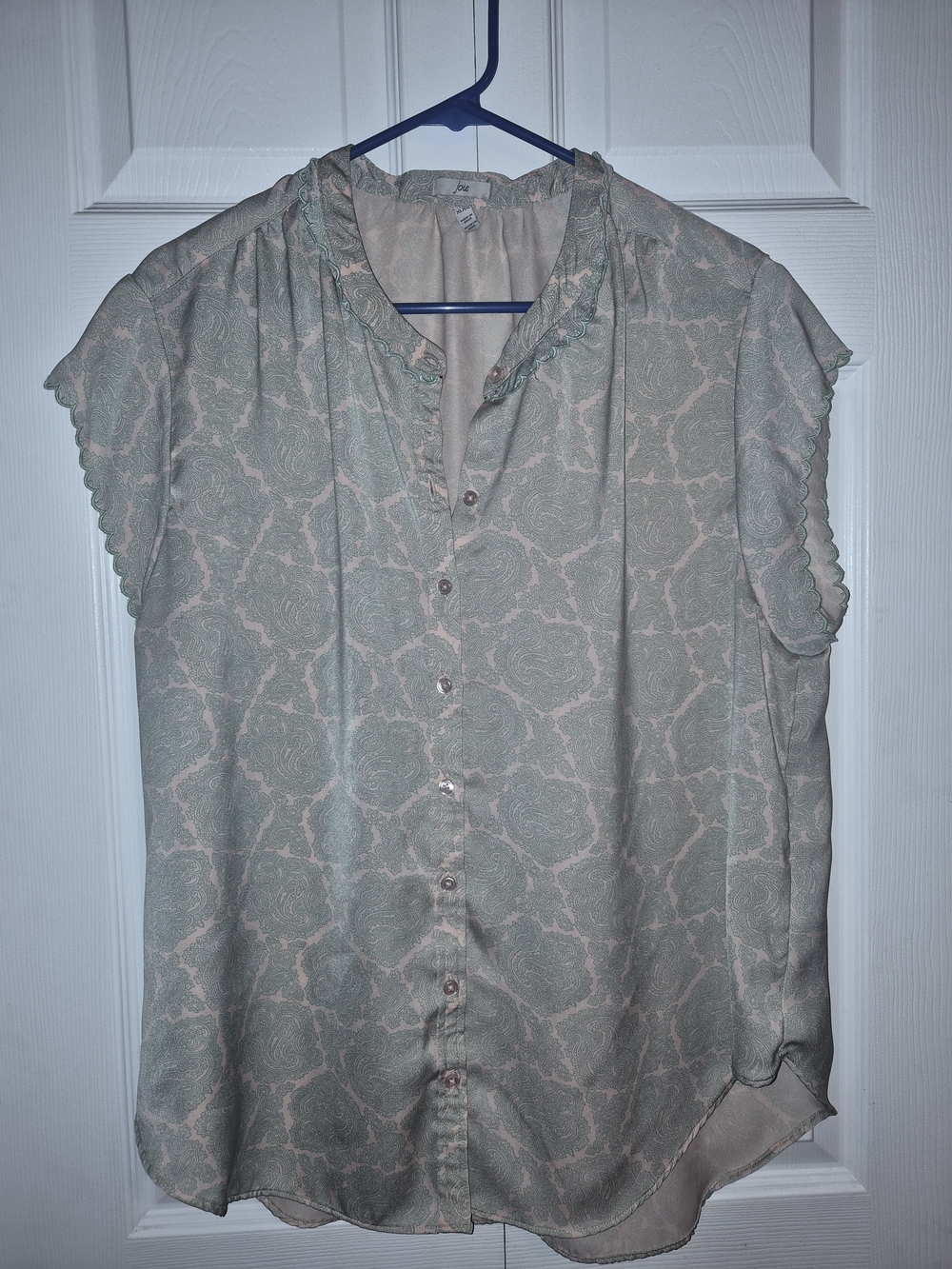 Joie Pale Pink and Sage Paisley Blouse